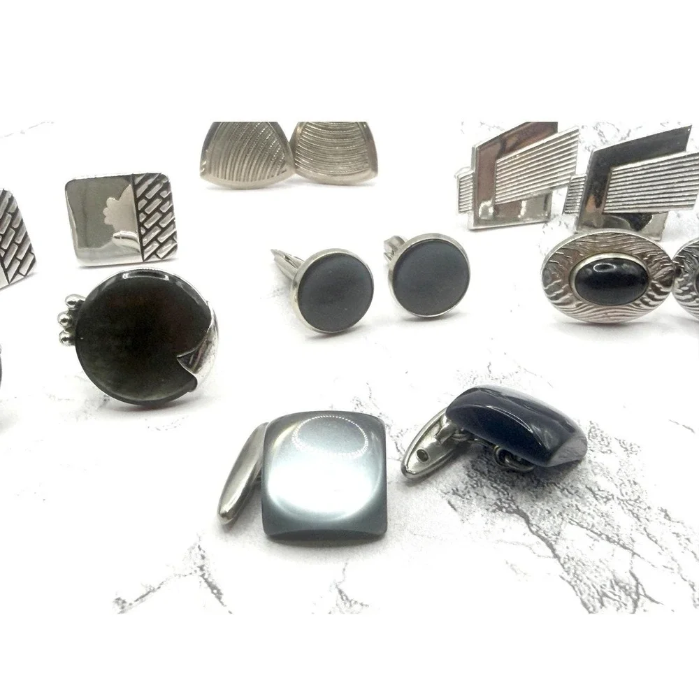 Vintage Silver Tone Mens Cufflink‎ Lot 7 Pairs Bulk Vintage Jewelry Lot Wearable